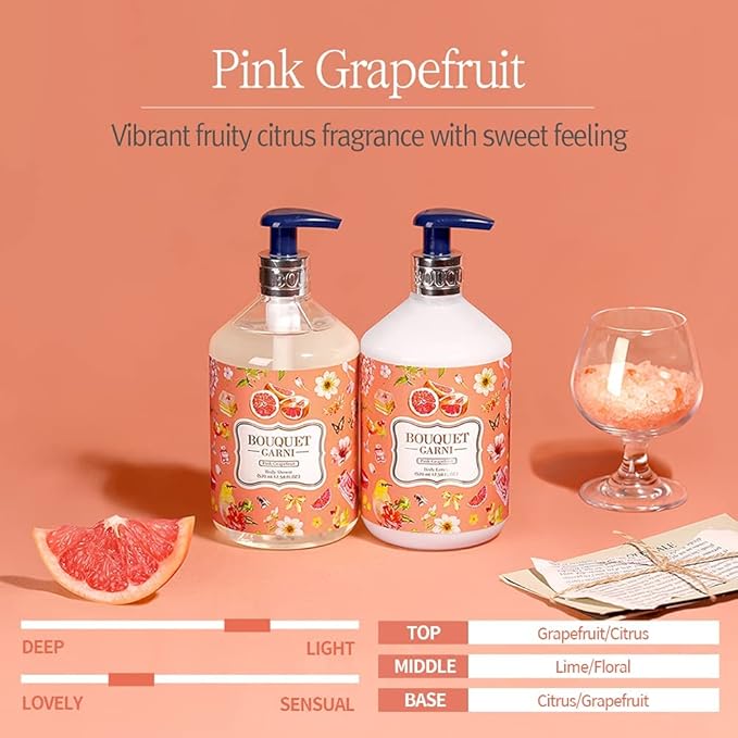 Bouquet Garni Body Shower Pink Grapefruit Fragrance - Gentle Cleaning, Skin Care, Long-lasting Fragrance (Containing Grapefruit Extract) - 17.6 oz
