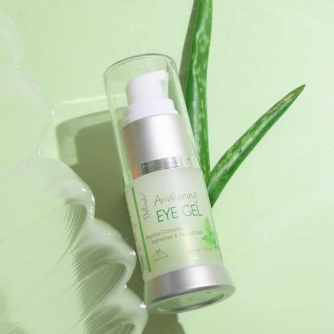 Deluvia Daily Under Eye Gel - Reduces the Appearance of Puffiness, Wrinkles, Fine Lines, Bags, Dry, Crepe Skin - Organic Aloe, Vitamin E, Hyaluronic Acid - Firming Moisturizing..