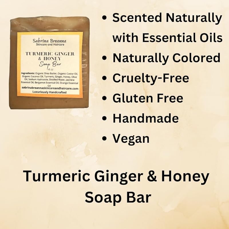 Turmeric Ginger and Honey Soap Bar Natural and Handmade Multi Bar Bundle | Gentle Cleanser for Face and Body | Help Fade Dark Marks (Turmeric 5 Bars)