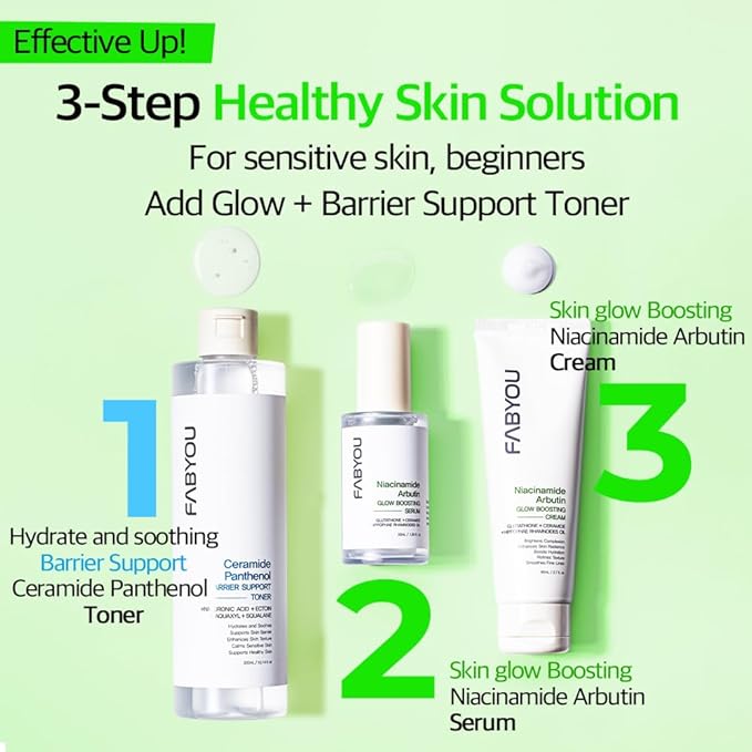 Fabyou Daily Niacinamide Arbutin Lightweight Korea Skin Care Glow boosting Set, Hydrating & Brighten with 10% Niacinamide, Arbutin and Vitamin C, Salicylic Acid, for pore Control