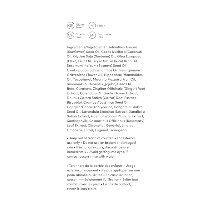 Body Oil - Nourishing and Hydrating Bodycare - All Skin Types, Vegan, Cruelty Free, Fragrance Free, 3.38 FL OZ