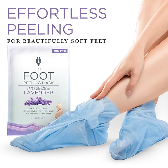 Lee Beauty Exfoliating Foot Peeling Mask (4 Pack) - Foot Mask for Dry Cracked Feet with Lavender, Lactic Acid and Mandelic Acid - Removes Dead Skin Feet Peeling Mask (4 Pairs)