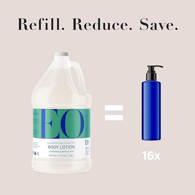 EO Body Lotion Refill, 1 Gallon, Grapefruit and Mint, Organic Plant-Based, Botanical Extracts, Vitamin E with Pure Essential Oils
