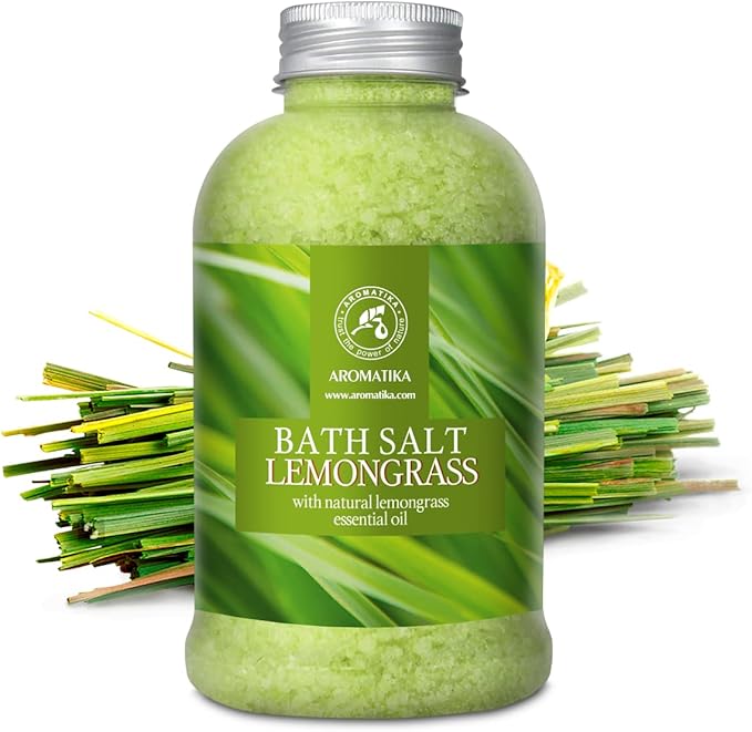 Bath Salts w/Natural Essential Lemongrass Oil 21.16 oz - Sea Salt Bath for Good Sleep - Bathing - Body Care - Wellness - Beauty - Relaxation - Aromatherapy - Spa - Bath Supplement