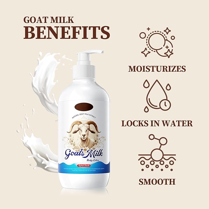 Goat Milk Lotion, Moisturizing Body Milk Lotion for Dry Skin Women and Men, Long-lasting and Non-greasy Organic Goat Milk Moisturizer for Face and Body (500ML)