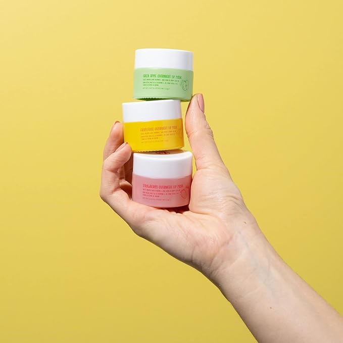 W7 Sweet Dreams Overnight Lip Mask Trio - Strawberry, Apple & Grapefruit Flavor Gift Set - Vitamin E, Aloe Vera and Grape Seed Oil - For Hydrated, Full Looking & Irresistible Lips