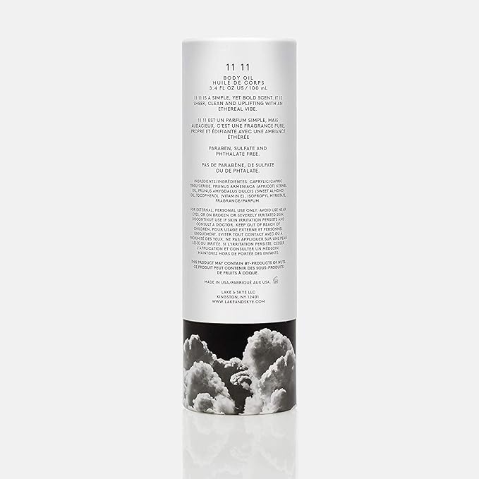 Lake & Skye 11 11 Body Oil, 3.4 fl oz (100 ml), Hydrating with Vitamin E & Sweet Almond Oil - Sheer & Uplifting Scent