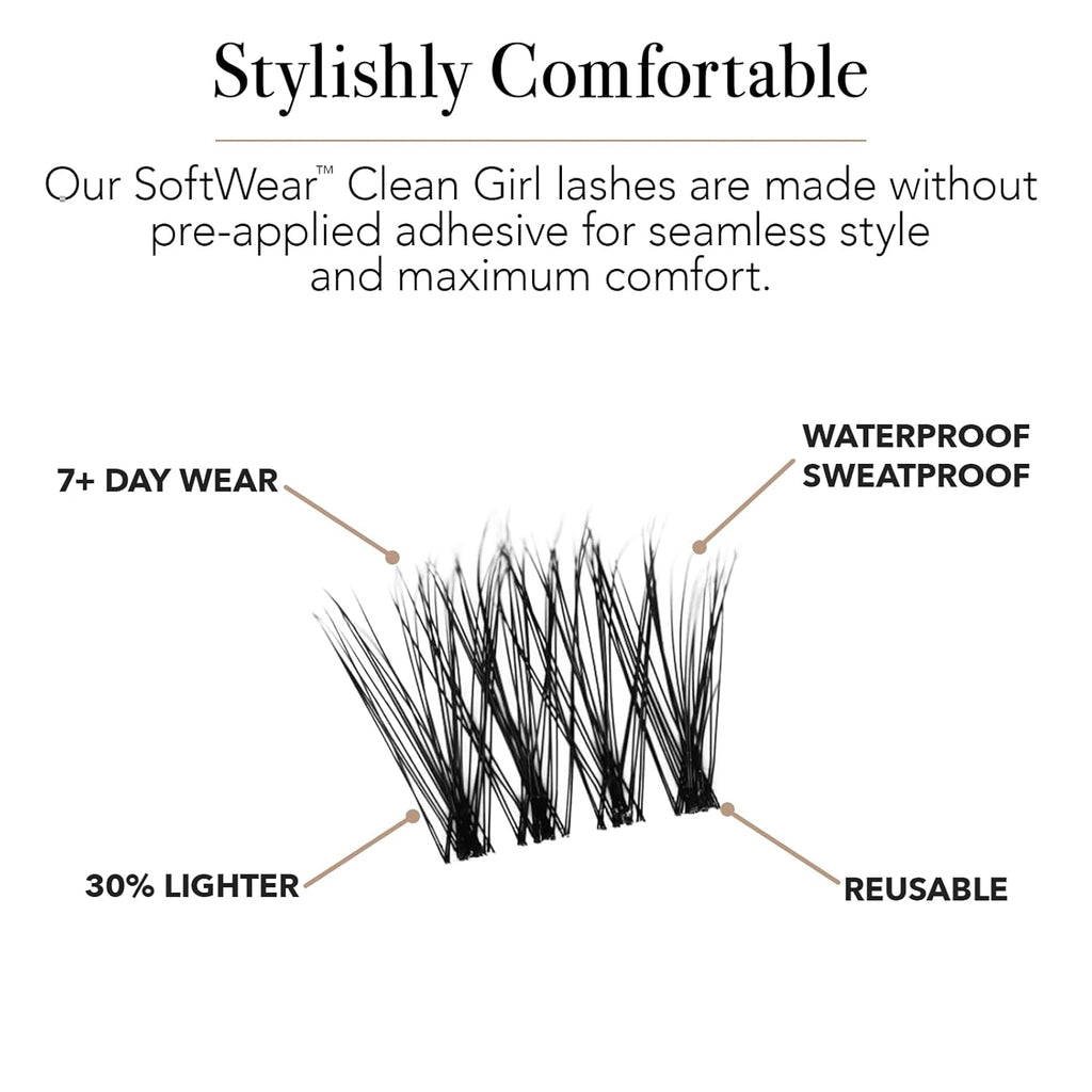 Pro Lash SoftWear Clean Girl Mini Lash Clusters Kit - Natural-Looking, Lightweight Lashes - 7-Day Cluster Eyelash Extensions Waterproof Lashes Clusters - Single Set - Original No. 35