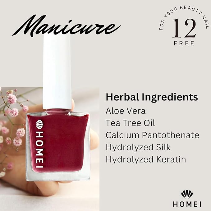 Nail Strengthener from Japan, Nail Hardener with Aloe Vera, Tea Tree Oil& Keratin for Healthy 5-in-1 Nail Solution Including Base Coat, Nail Color, Hardener, Top Coat & Nail Care, Cranberry Red