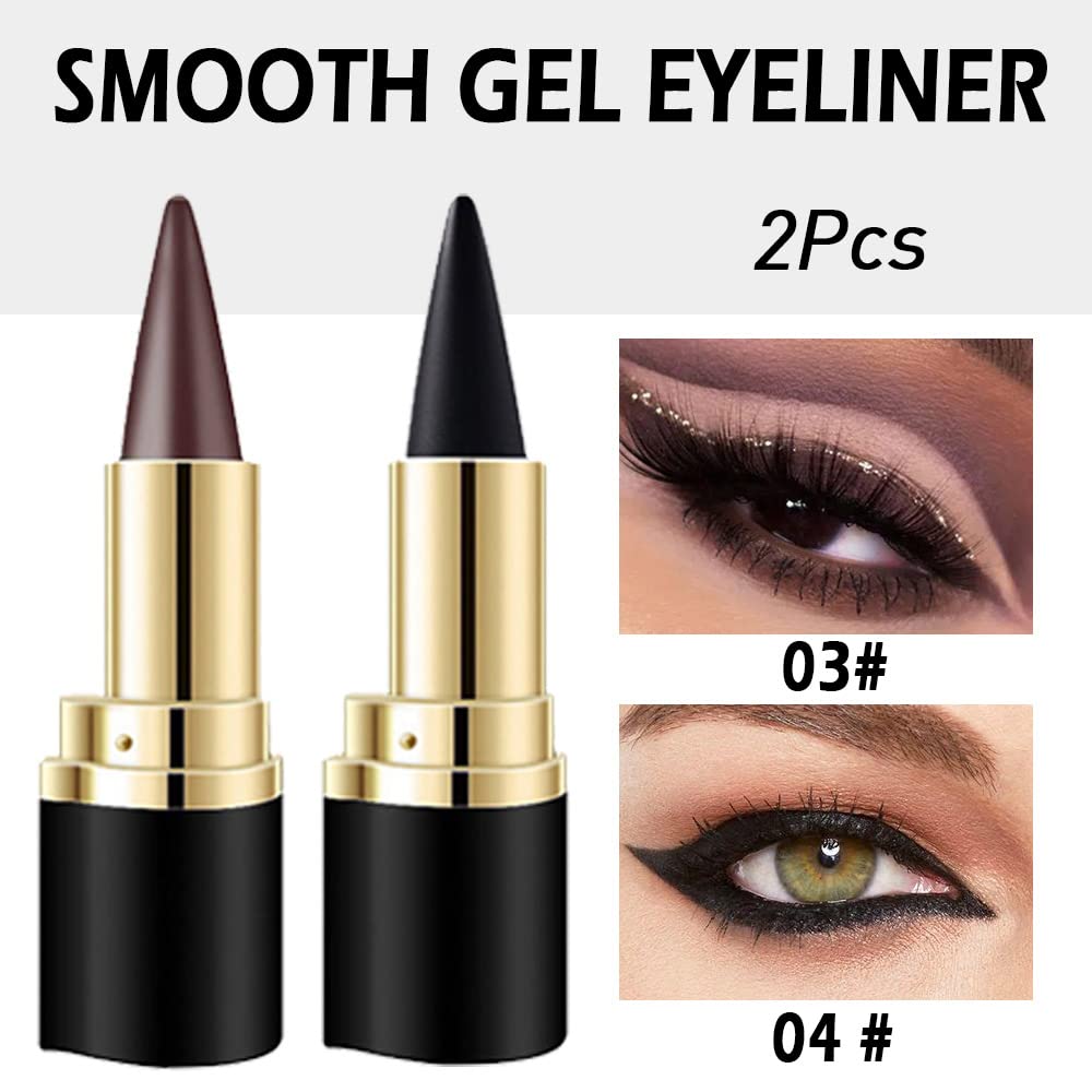 Kaely 2Pcs Black Brown Gel Eyeliner Pencil, Natural Black Eyeliner Cream for Waterline, Crayon Eye Liner Waterproof Smudge Proof, Smokey Eye Eyeshadow Palette Halloween Makeup, delineador de ojos