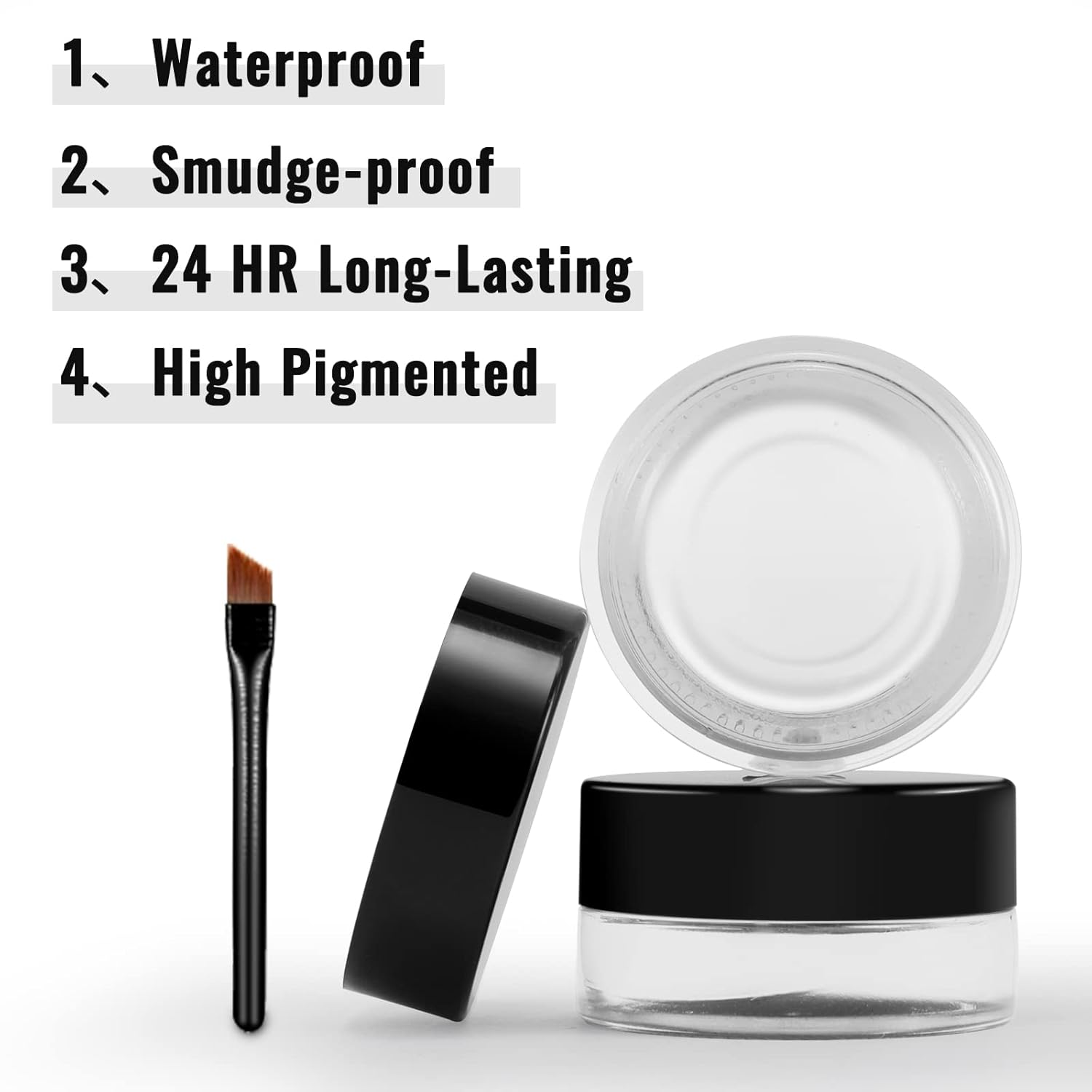 Erinde White Gel Eyeliner, Waterproof Cream Eyeliner Gel Pot, High-Intensity Pigments Long Lasting Smudge-Proof Eye Liner Eyebrow Makeup, Waterline Matte Eye Liner with 2PCS Brushes, 04 White