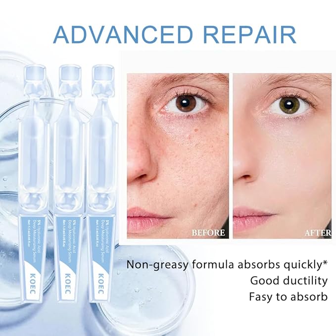 5% Hyaluronic Acid Serum,Acid Serum for Face,UltraHydrating Serum 5% Hyaluronic Acid Smoother Skin,Anti-Aging,Hyaluronic Acid Tubes Single-Use Vials Pre-makeup Skincare(1.5 ml*30)