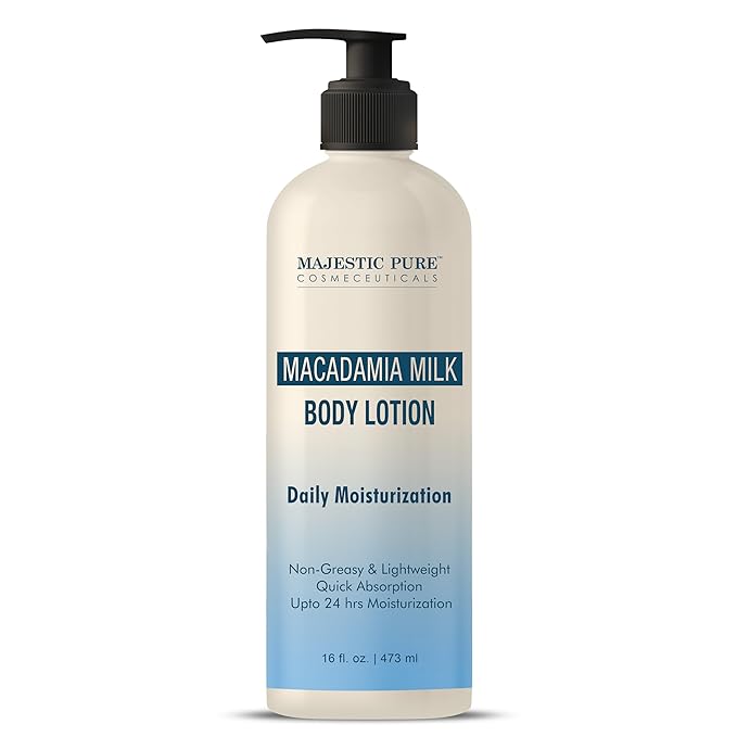Majestic Pure Macadamia Milk Daily Moisturizing Body Lotion with Aloe Leaf Extracts | Nourishing & Moisturizing | Quick Absorbing, Lightweight & Non Greasy | For All Skin Types | 16fl oz