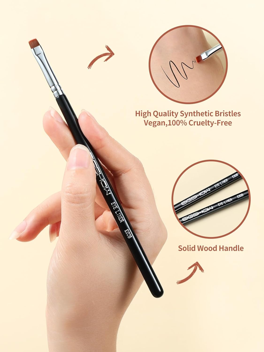 EIGSHOW Flat Eyeliner Brush, Professional Precise Eyebrow Concealer Brush for Sharp Defined, Eye Liner Application with Gel Liquid Cream Powder (E808)