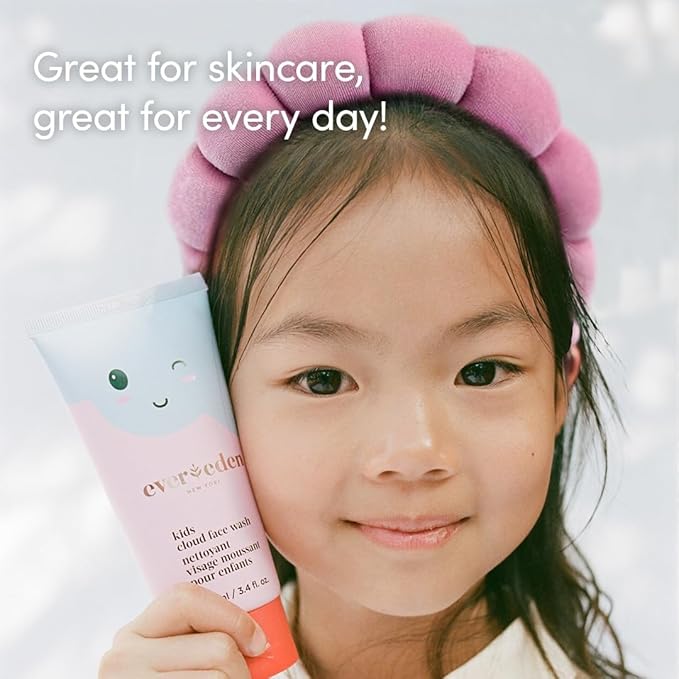 Evereden Kids Skincare Bundle: 1-2-3 Routine with Multi-Vitamin Peach Face Wash, Cream, SPF 30 & Spa Headband – Gentle, Nourishing Skincare & Fun Hair Management for Kids – Perfect for Daily Care