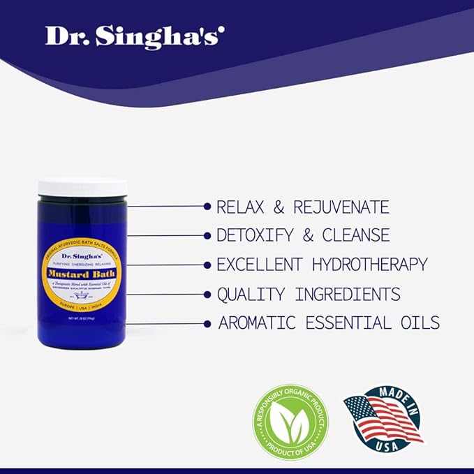 Dr. Singha's Mustard Bath Salts - 28 oz Herbal Bath Soak with Essential Oils for a Relaxing and Rejuvenating Experience - Made in USA