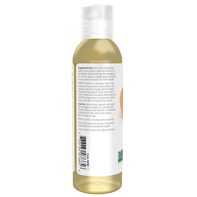 NOW Solutions, Apricot Kernel Oil, Hair Moisturizer, Rejuvenating Skin Oil, Softens Fine Lines, 4-Ounce (Pack of 2)