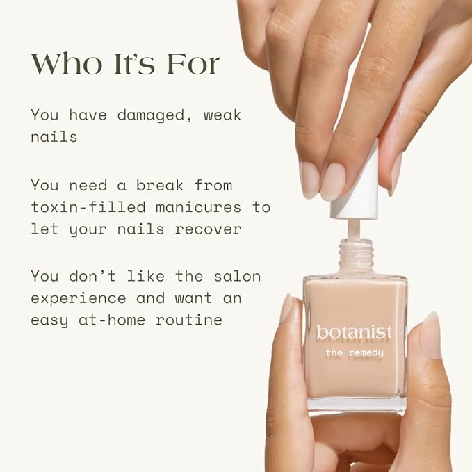 Botanist The Remedy | Nail Strengthening Polish | Repairs & Hardens Nails Damaged from Acrylics, Dip & Gel Manicures | Non-Toxic, 77% Plant Based, 21-Free & Vegan (Nude)