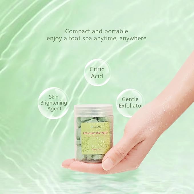 NOVAL Pedicure Spa Tablet - Fast Dissolving, Gentle & Portable Foot Soak for Softening Calluses & Hydrating Skin, Green Tea Scent