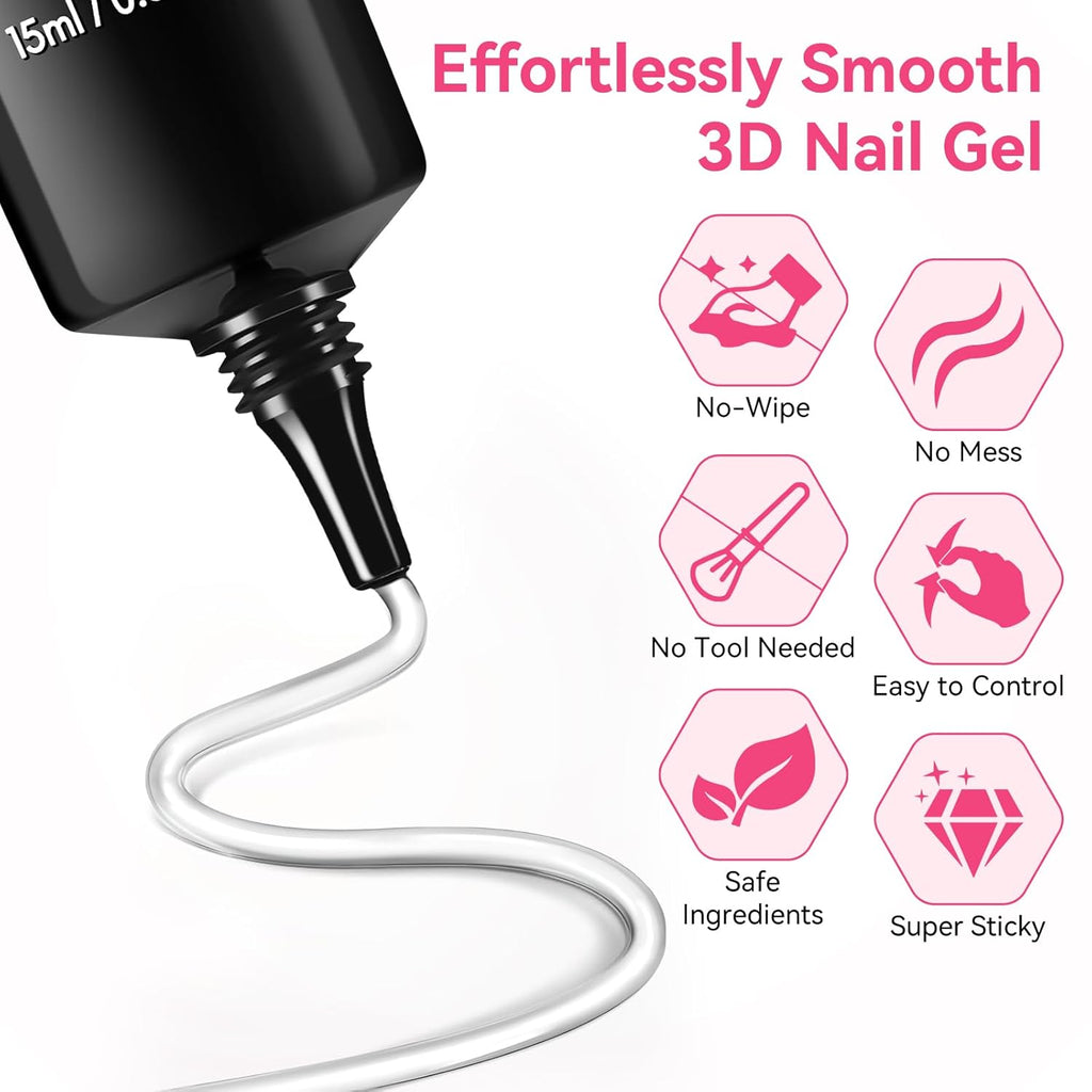 Makartt 3D Gel Nail Art & Chrome Nail Powder Kit: 15g Sculpting Gel for Nail Art DIY No wipe 3D Molding and Metallic Chrome Powder Set for Decoration Manicure Pedicure Use