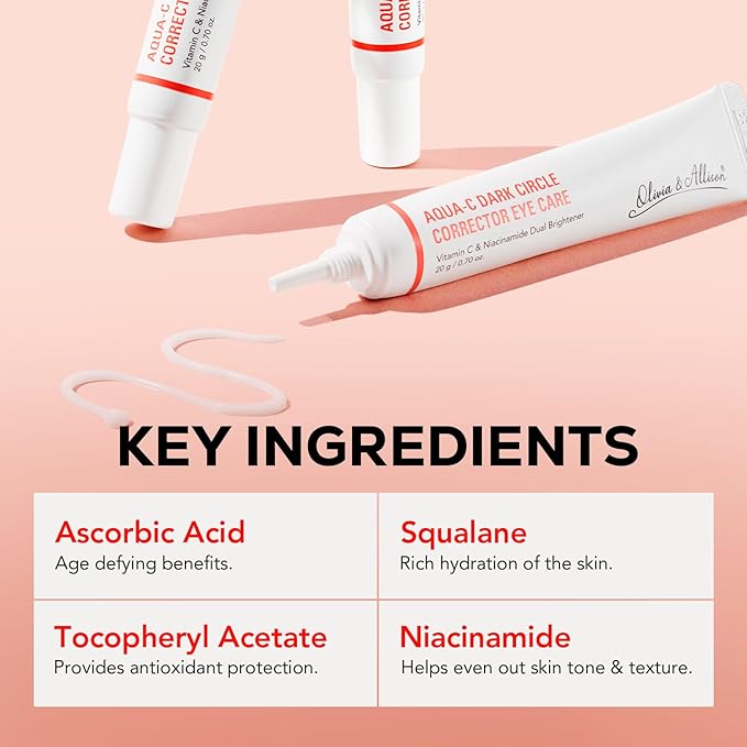 Olivia & Allison Dark Circle Corrector Eye Serum - Vitamin C, Squalane & Niacinamide for Brightening & Revitalizing (0.70 oz)