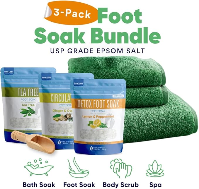 Foot Soak Salts Bundle 3 Pack with Scoop DIY at Home Spa with USP Epsom Salt and Pure Essential Oils in BPA Free Pouch with Easy Press Lock Seal (2 Lbs Each 6 Lbs Total)