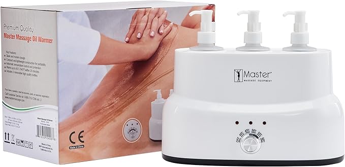 Master Massage 3-Bottles Massage Oil, Lotion, Cream Warmer Heater with Empty Bottles- Massage Cream Heating Device- Salon SPA Massage Body Therapy, White