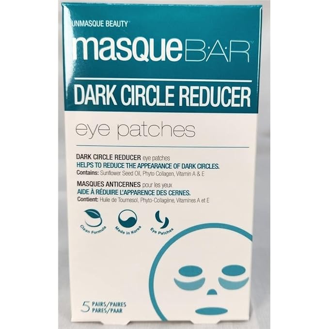 masque BAR Eye Mask Patches Dark Circle Reducer (5 Pairs) — Korean Under Eye Skin Care Treatment — Diminishes the Appearance of Under Eye Dark Circles & Prevents Premature Signs of Aging — Moisturizes