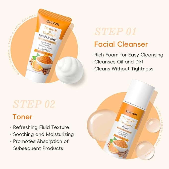 Turmeric Vitamin C Skin Care Set,5 Piece Gentle Skin - Turmeric Cleanser,Toner,Serum,Eye Cream,Moisturizer,to Cleanses, Soothing, Hydrating Skin, Skin Care Set for All Skin Type