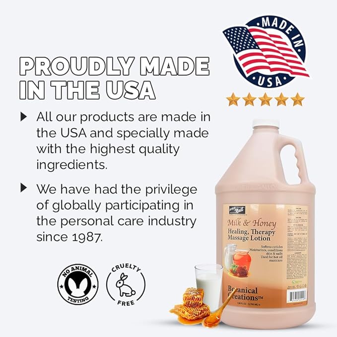 PRO NAIL - Healing Therapy Massage Lotion - Professional Pedicure, Body and Hot Oil Manicure, Infused with Natural Oils, Vitamins, Panthenol and Amino Acids (Milk and Honey, 1 Gallon)