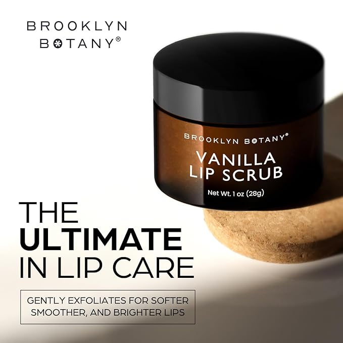 Brooklyn Botany Lip Scrub Exfoliator 1 oz – Lip Moisturizer for Dry Lips and Chapped Lips – Gentle Lip Exfoliator for Smooth and Brighter Lips – Vanilla Flavor