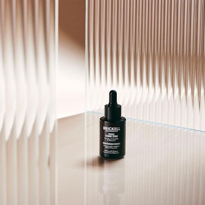 Brickell Men's Anti Aging Vitamin C Serum For Face, Repairing Night Facial Serum for Men, Natural and Organic Hyaluronic Acid Serum For Face to Diminish Wrinkles and Reduce Redness, 1 Ounce, Scented