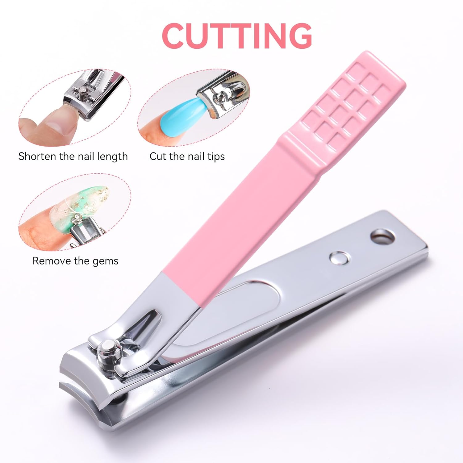 Makartt Nail File and Buffer Set, Pink Basic Prep Kit with Cuticle Clipper, Trimmer, Pusher, Brush, Manicure Care Kit for Natural and Acrylic Nails (7pcs)
