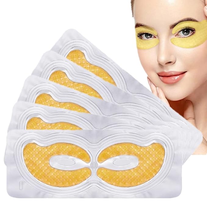 Gold Hydrogel Eye Patches, Collagen Crystal Under Eye Gel Mask Pads - Reduce Wrinkles,Puffy Eyes,Dark Circles,Undereye Bags - Eyes Contour Moisturizer Mask, Improve Skin Elasticity -5 Pairs
