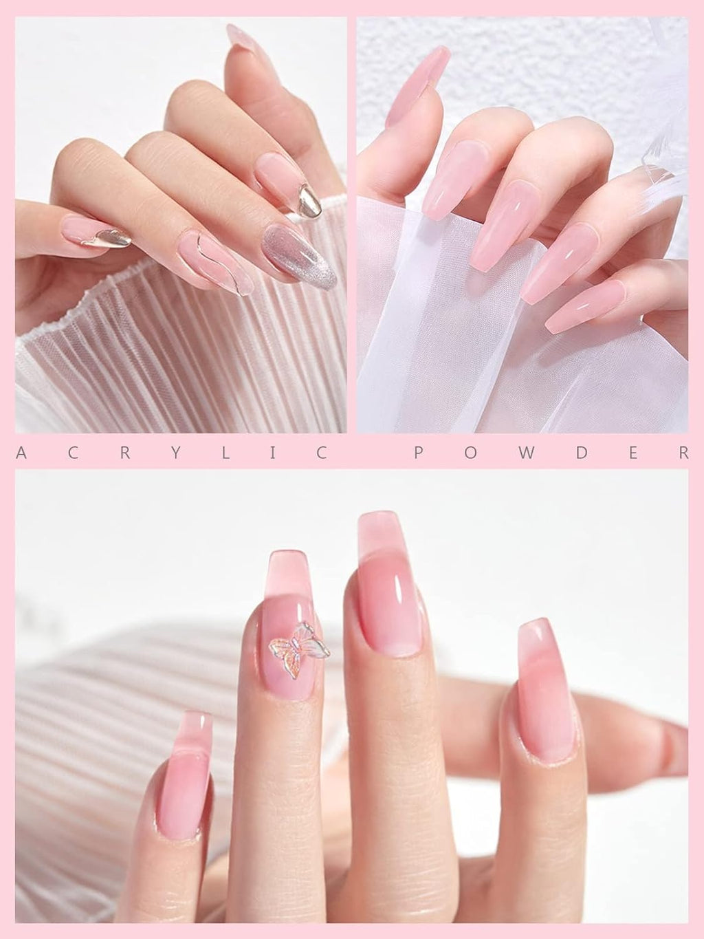 EBANKU Acrylic Powder Pink 120g/4.23oz Acrylic Nail Powder, Long Lasting 3D Fingernail Carving & Nail Extensions, Professional Acrylic Powder for Manicure, No Nail Lamp Needed