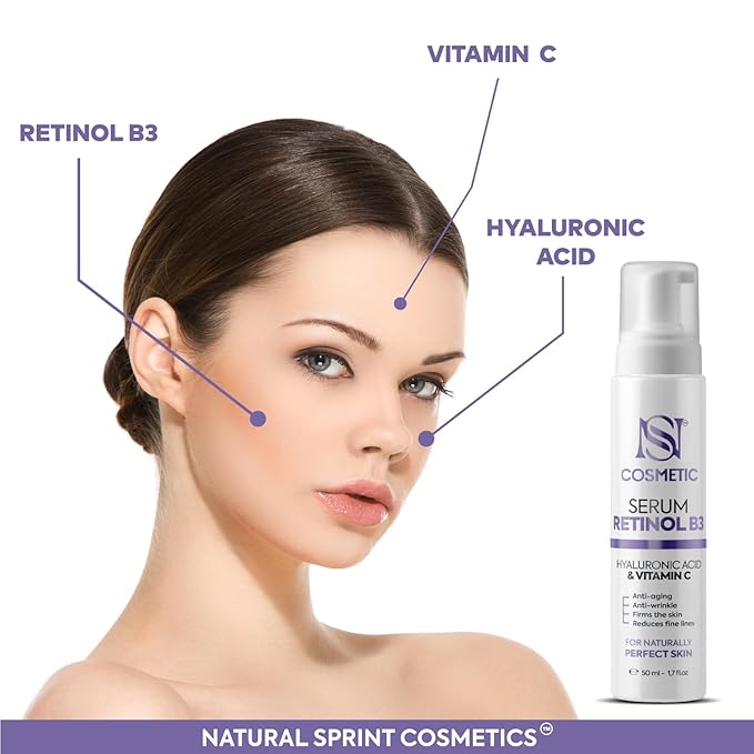 Anti-Aging Face Serum. Hyaluronic Acid, Vitamin C, Retinol, Vitamin B3 1,7 fl.oz (50ml) Firms the Skin and Reduces fine lines Wrinkles, deep and lasting hyper-hydratation