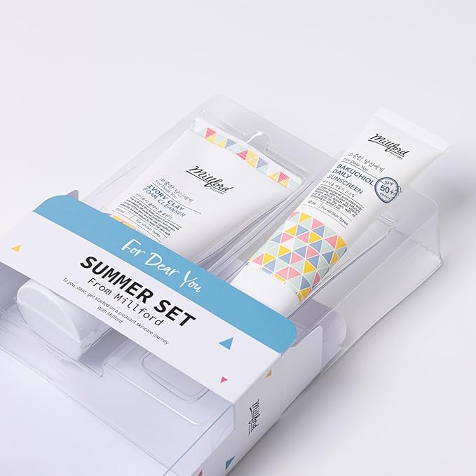 Sring Summer Set Ivory Foam Cleanser and Bakuchiol Daily Sun Moisturizer, Korean Skin Care, Firm and Soft Cream Foam, Sun Protection, Moisturizing, No White Cast, Quick Absorption, Set