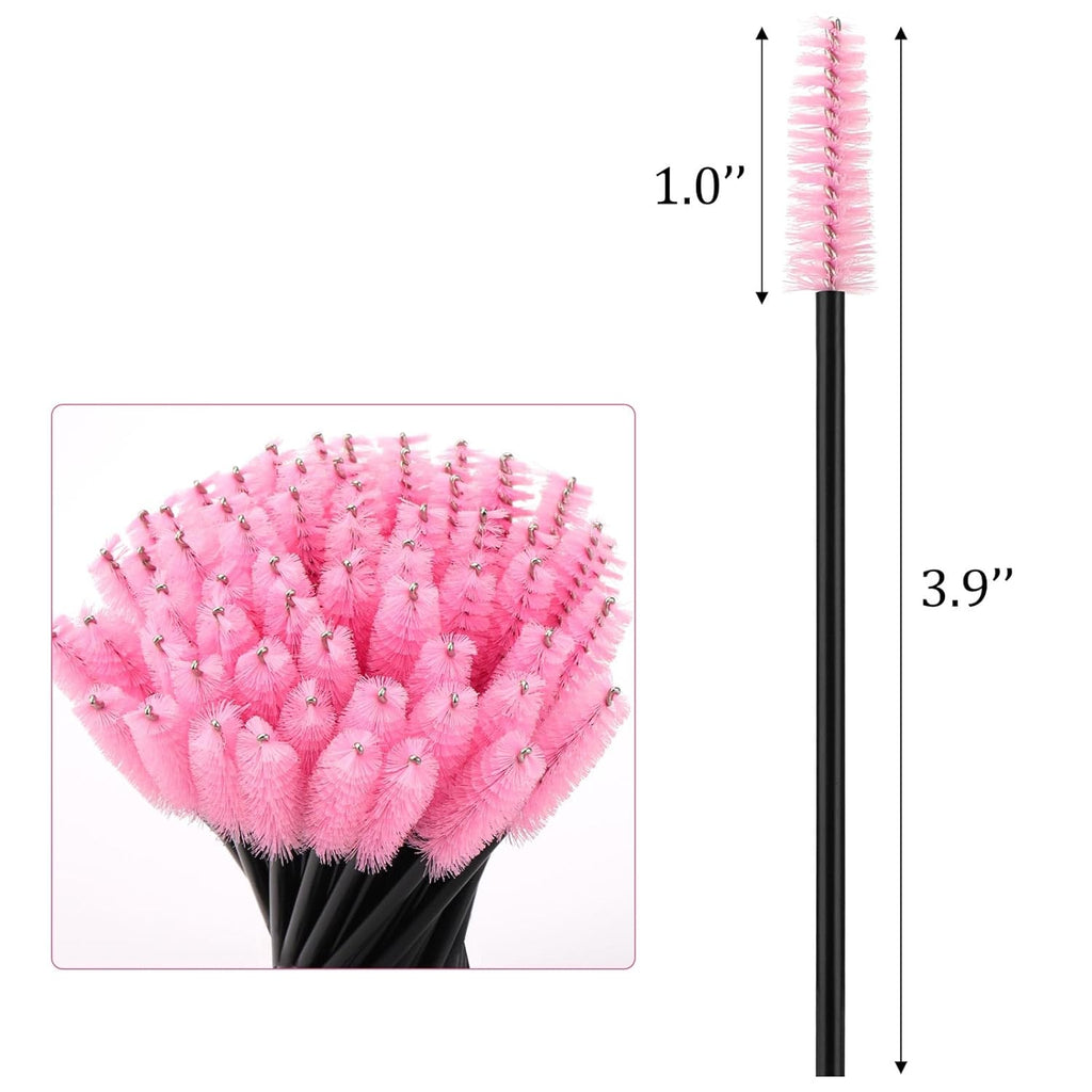 BTYMS 500 Pieces Disposable Mascara Wands Eyelash Brush Brow Brushes Applicators Lash Spoolies for Eye Lash Extension - Pink