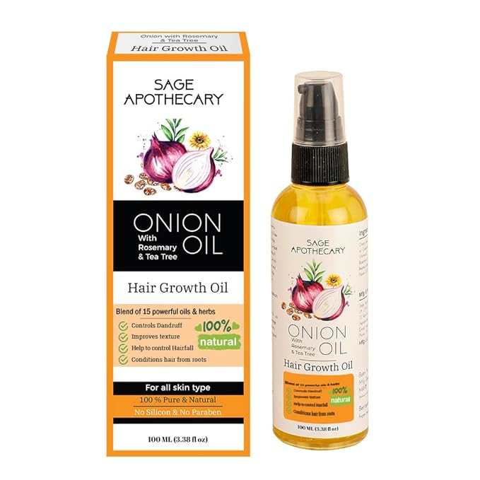 100% Natural Onion, Rosemary & Tea Tree Hair Oil for control hair fall and Dandruff | Silicon & Paraben Free- 100 ML