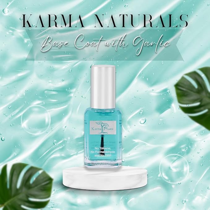 karma organic Natural Nail Polish, Vegan, and Cruelty-Free, No Toluene, No Formaldehyde, No DBP, and Free of TPHP, Base Coat with Garlic