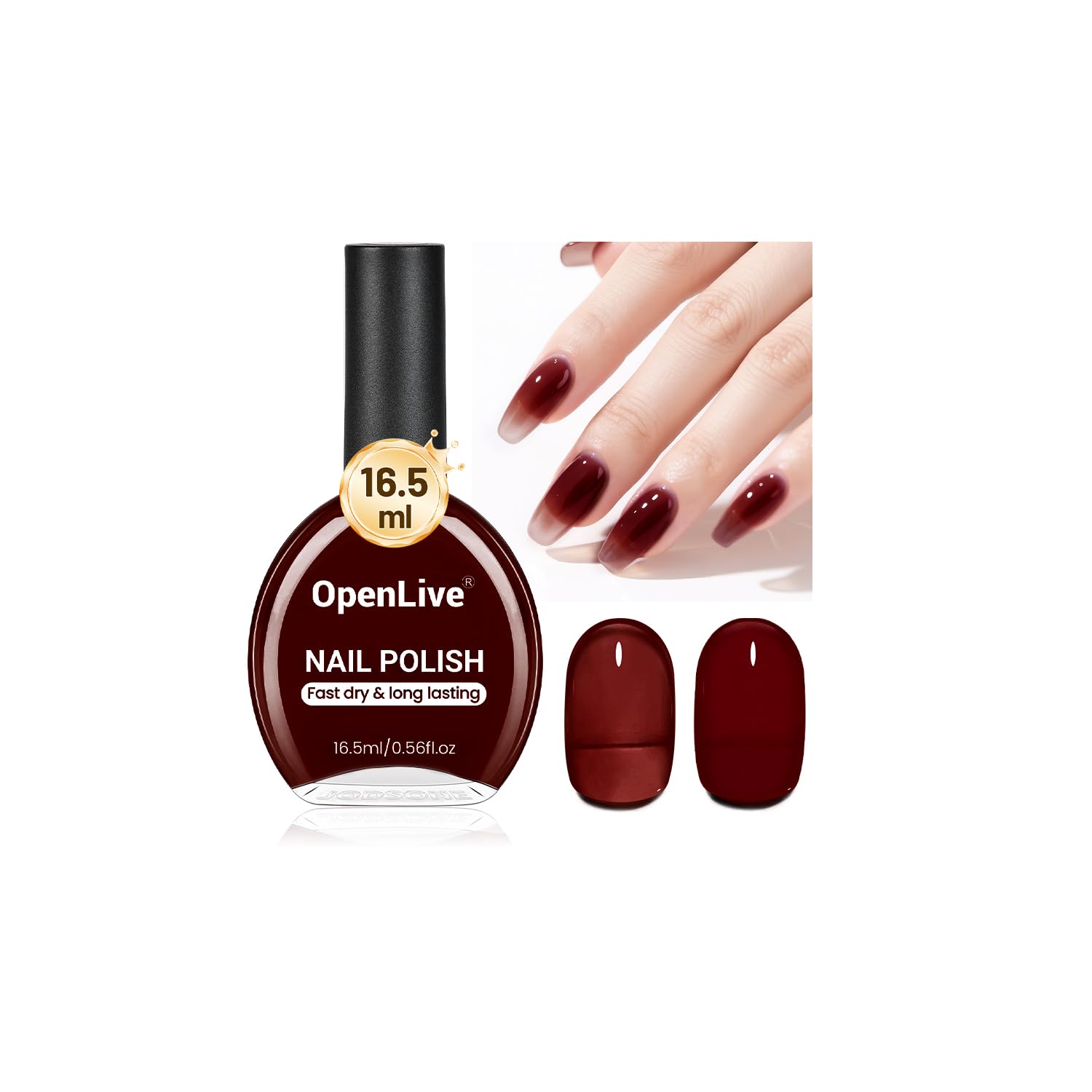 16.5ml Jelly Burgundy Nail Polish Large Volume Quick Dry Nail Polish, Long Lasting Shine, Fingernail Toenail Nail Art DIY Home Travel Nail Art Gift