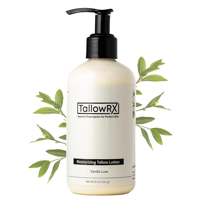 Tallow Body Lotion – 100% Grass-Fed Beef Tallow for Skin – Pure & Organic Moisturizer with Jojoba Oil & Vitamin E – Deep Hydration & Nourishment for Dry Skin (8 oz, Vanilla Scented)