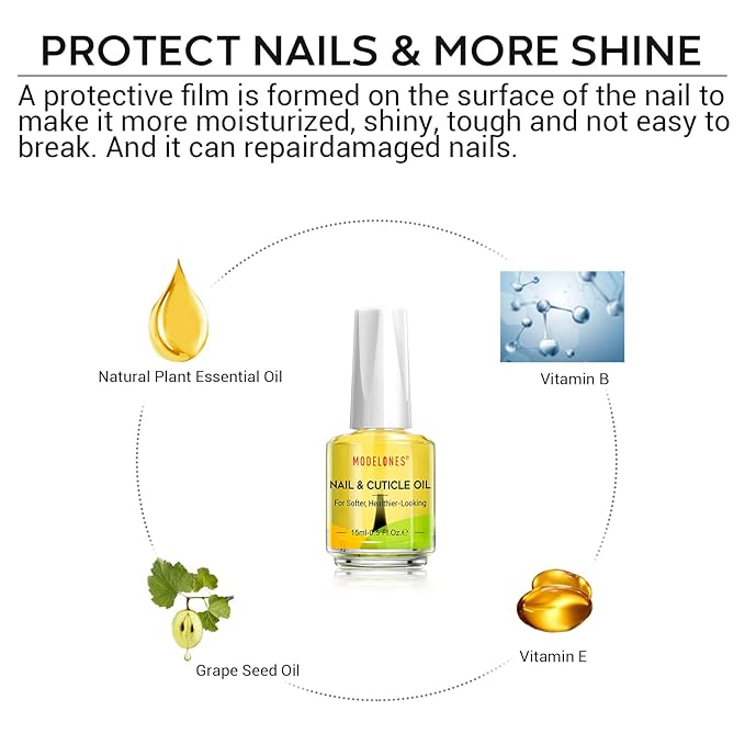 modelones Cuticle Oil and Nail strengthener, 15ml Nail & Cuticle Care Strengthener Oil Vitamin E + B Cuticle Revitalizing Oil for Nail Growth and Gel Nail Polish