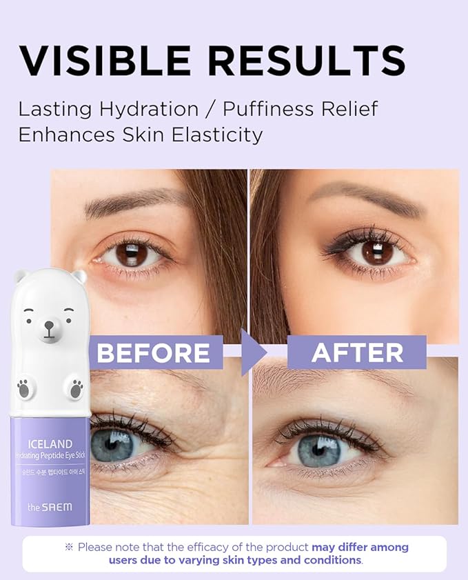 THESAEM Iceland Hydrating Peptide Eye Stick 0.24oz - Elasticity, Cooling, Moisturizing Eye Balm for Loose Skin – Under Eye Treatment - Balm to Smooth Skin Texture - Daisy Flower Scent, 2 Pack