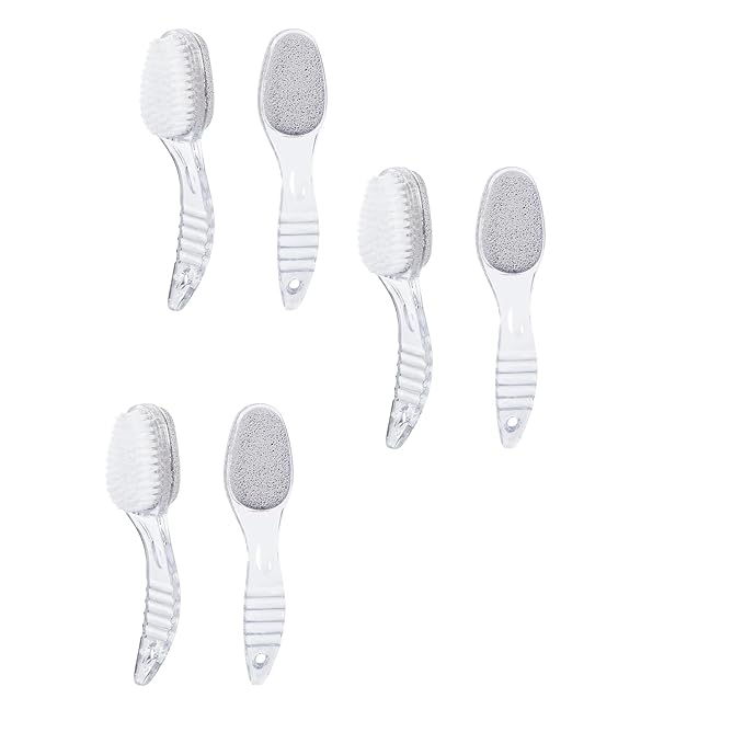 6 Pcs Foot Pumice Stone Brush Calluses Remover, Ooloveminso Large Foot Scrubber Foot File with Handle 2 in 1 Suitable for Horniness Foot Spa, Foot Care Smooth Skin (Transparent)