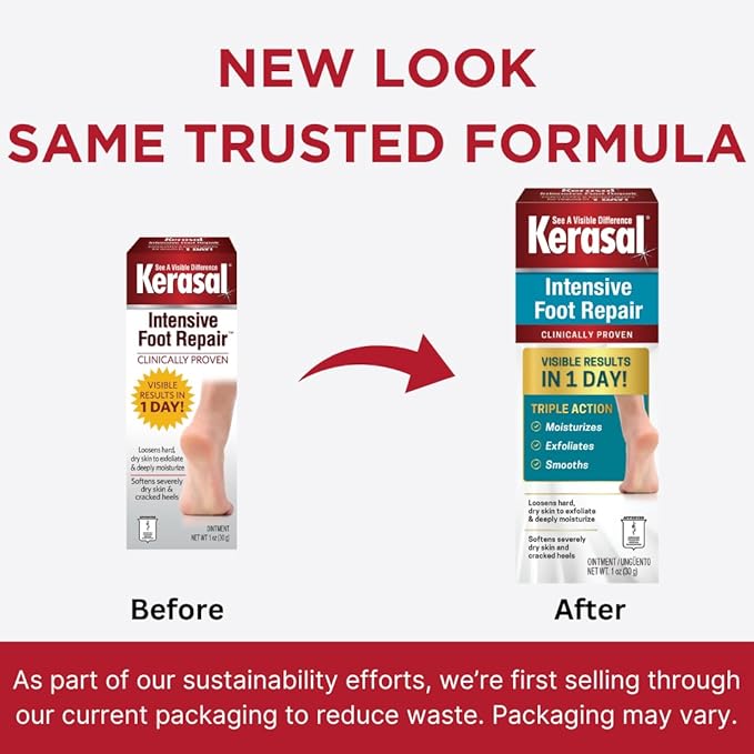 Kerasal Intensive Foot Repair, Skin Healing Ointment for Cracked Heels and Dry Feet, 1 Oz