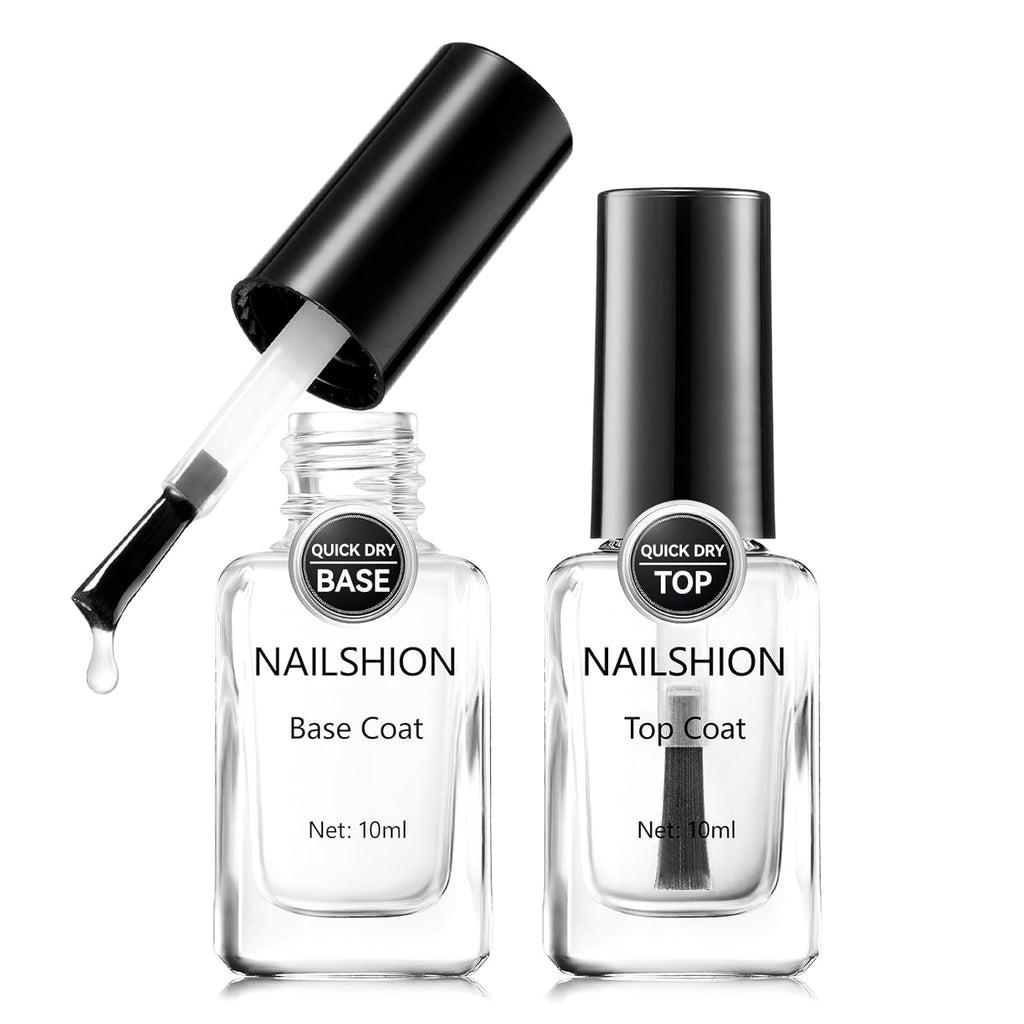 Base Coat and Top Coat, Clear Regular Nail Polish, Rich in VE Calcium Quick Air Dry Nail Strengthening Non Gel, 2Pcs Vegan Base Chip Resistant High Shine Long-lasting Nail Art Gift Set