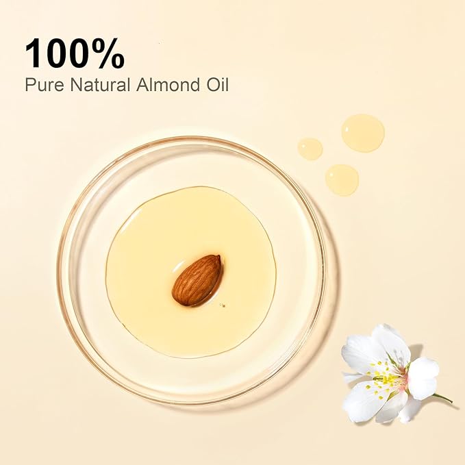 Sweet Almond Oil 32 fl oz 100% Pure Cold Pressed Glass Bottle Sweet almond Oil for Skin, Hair, Almond Oil for Hair Moisturier, Smooth and Soft Skin, Carrier Oil for DIY, Massage