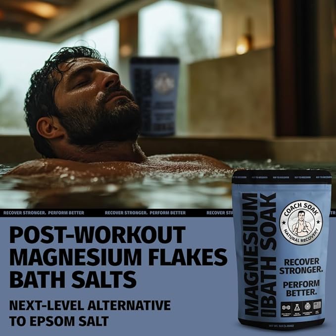 Coach Soak Recovery Bath Soak - Faster Absorption Than Epsom Salt for Pain - Rejuvenating Magnesium Flakes with 21 Minerals, Essential Oils & Bath Salts, 3lbs (Unscented)