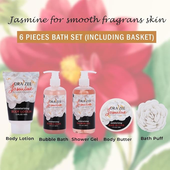 Draizee Mothers Day Gifts for Mom-Spa Gift Baskets for Women-8 Pcs Luxury Jasmine Scented Heel Shoe Design Bath and Body Spa Set Self Care Package for Women, Presents for Mom-Body Care Set for Her